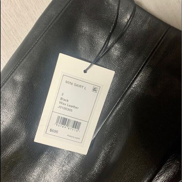 Theory Leather Wax Mini Skirt in Black. - Picture 6 of 7